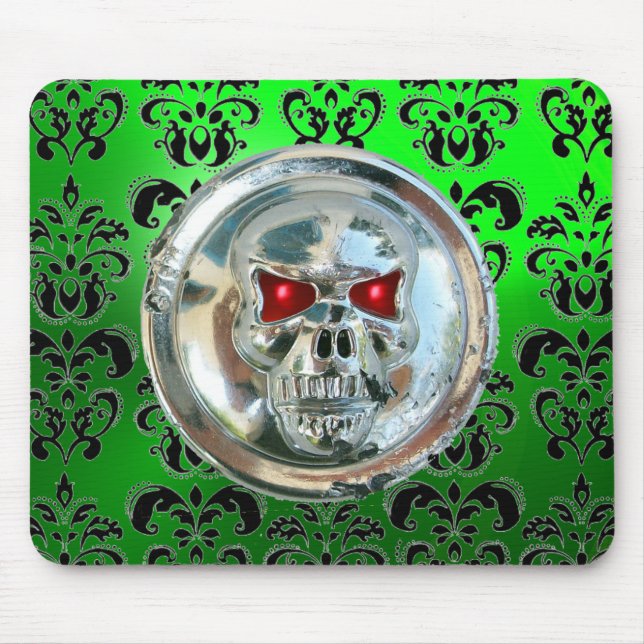 CHROME SKULL ,Damask, Green Emerald Mouse Pad (Front)