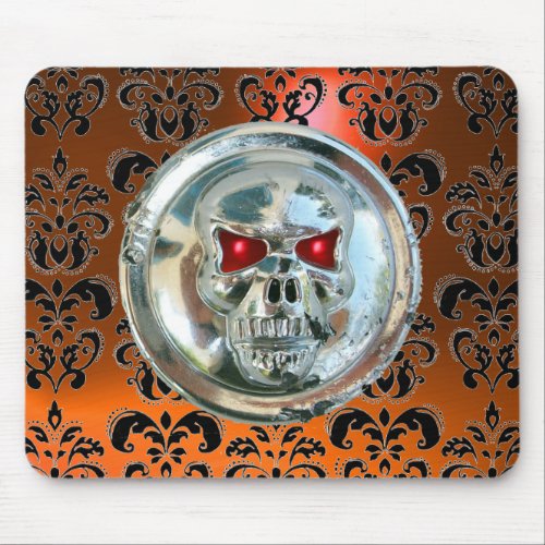 CHROME SKULL Damask Orange Agate Mouse Pad