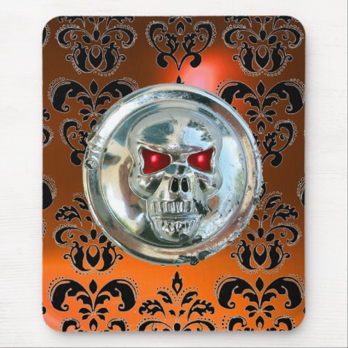 CHROME SKULL Damask Orange Agate Mouse Pad