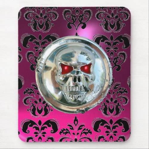 CHROME SKULL Damask Pink Purple Amethyst Mouse Pad