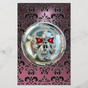 CHROME SKULL DAMASK Pink Purple Amethyst Stationery