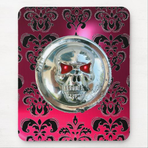 CHROME SKULL Damask Pink Ruby Mouse Pad