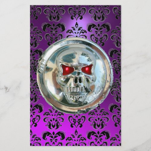 CHROME SKULL DAMASK Purple Amethyst Stationery