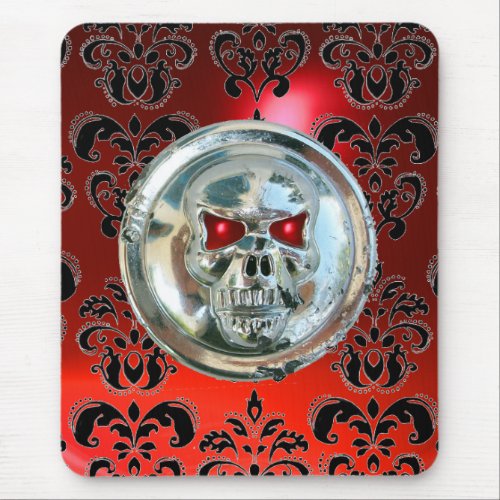 CHROME SKULL Damask Red Ruby Mouse Pad