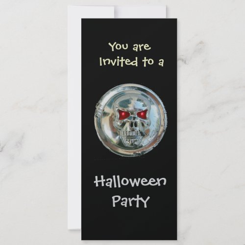 CHROME SKULL HALLOWEEN PARTY Silver Metallic Invitation