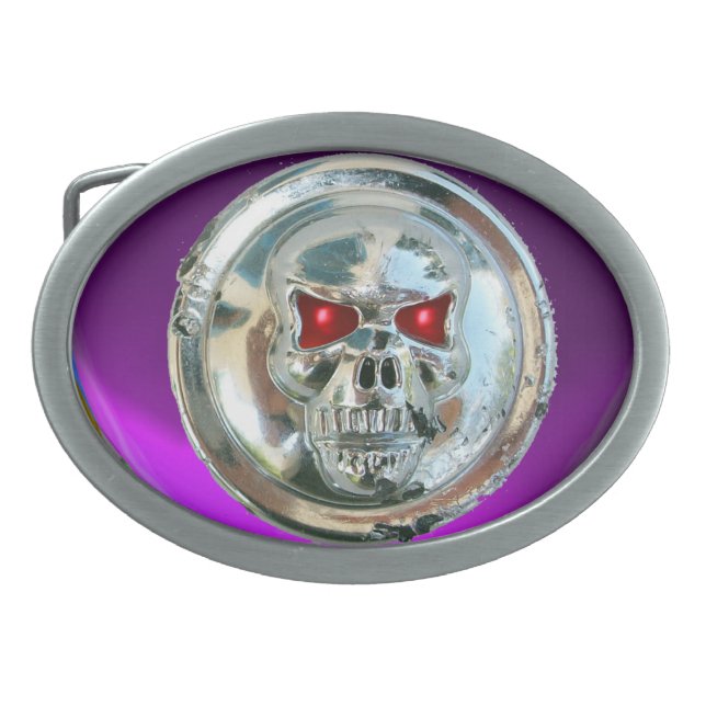 CHROME SKULL / Purple Amethyst Belt Buckle (Front)