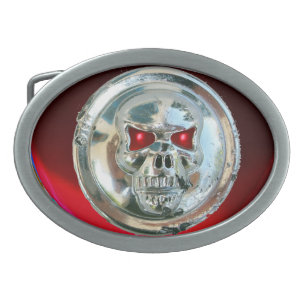 CHROME SKULL / Red Ruby Oval Belt Buckle