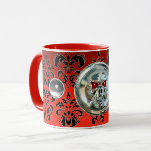 CHROME SKULL RIDERS RED BLACK DAMASK , Ruby Mug