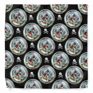 CHROME SKULL WITH PIRATE SKULLS AND CROSSED BONES BANDANA