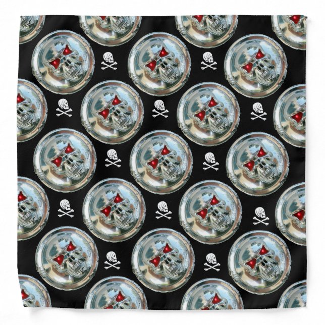 CHROME SKULL WITH PIRATE SKULLS AND CROSSED BONES BANDANA (Front)