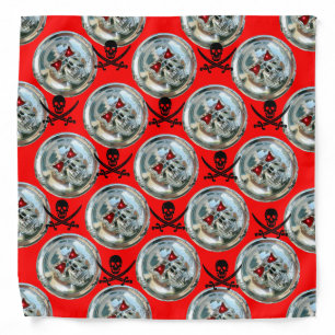 CHROME SKULL WITH PIRATE SKULLS AND CROSSED SWORDS BANDANA