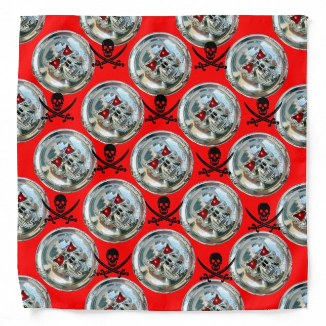 CHROME SKULL WITH PIRATE SKULLS AND CROSSED SWORDS BANDANA (Front)