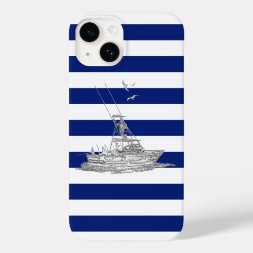 Chrome Sports Fishing Print on Navy Stripes Case_Mate iPhone 14 Case