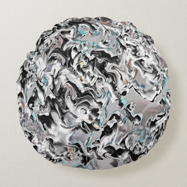 Chrome stains with gradient or fume, Black to Gray Round Pillow (Front)