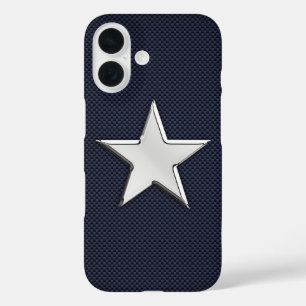 Chrome Star on Carbon Fiber Print iPhone 16 Case