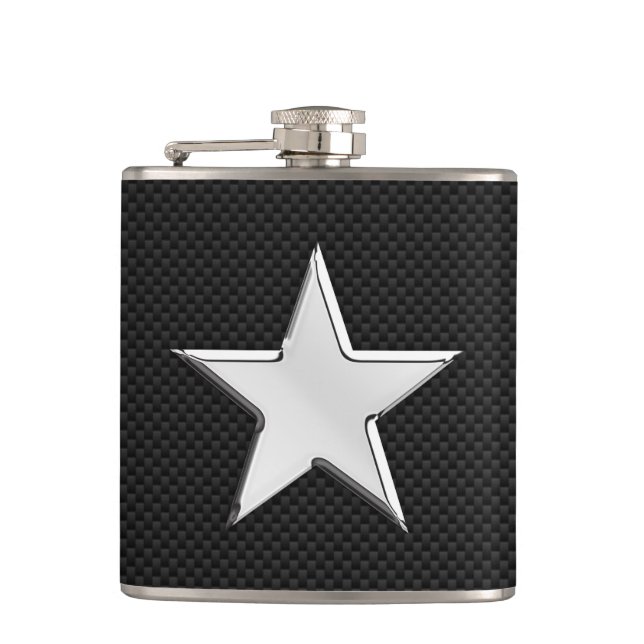 Chrome Star on Carbon Fiber Print Hip Flask (Front)
