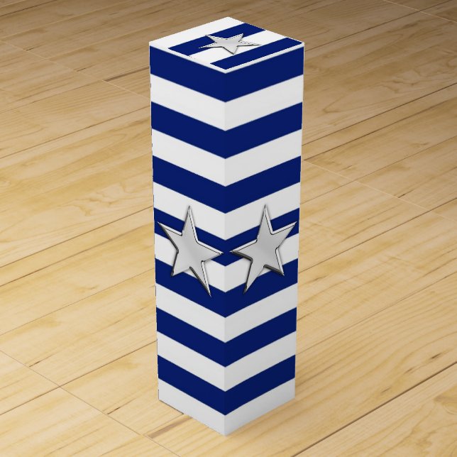 Chrome Star on Navy Stripes Print Wine Box (Front)