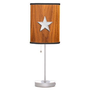Chrome Star on Teak Veneer Table Lamp