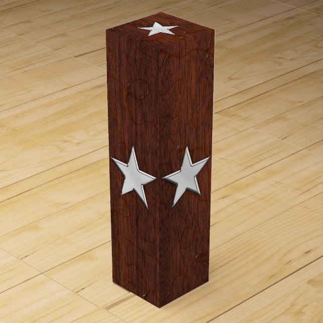 Chrome Star on Wet Mahogany Veneer Print Wine Gift Box (Back)