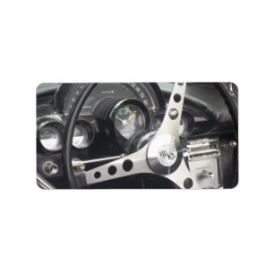 Chrome Steering wheel and black gages corvette Label