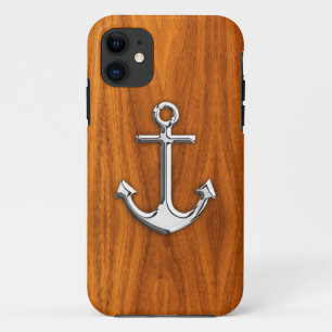 Chrome Style Anchor on Teak Veneer iPhone 11 Case