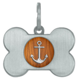 Chrome Style Anchor on Teak Veneer Pet ID Tag