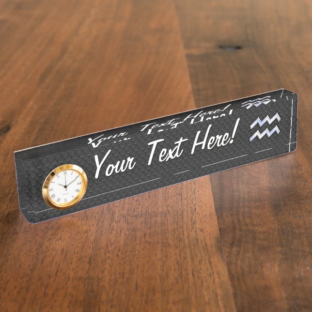 Chrome Style Aquarius Zodiac Sign on snake decor Desk Name Plate (Side)