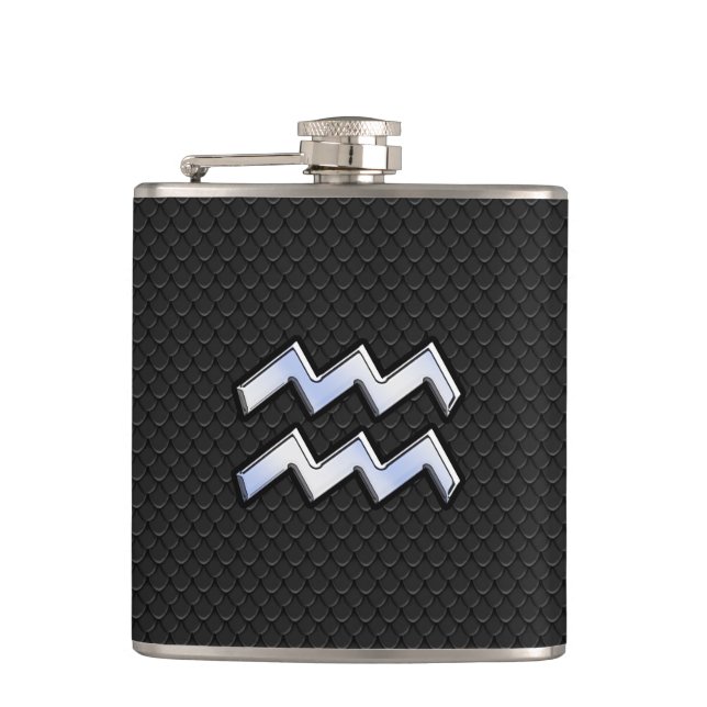 Chrome Style Aquarius Zodiac Sign on snake decor Flask (Front)