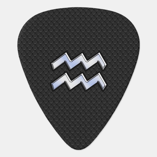 Chrome Style Aquarius Zodiac Sign on snake decor Guitar Pick (Front)