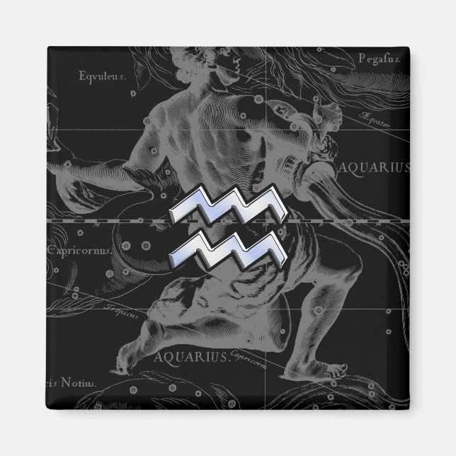 Chrome Style Aquarius Zodiac Symbol on Hevelius Magnet (Front)