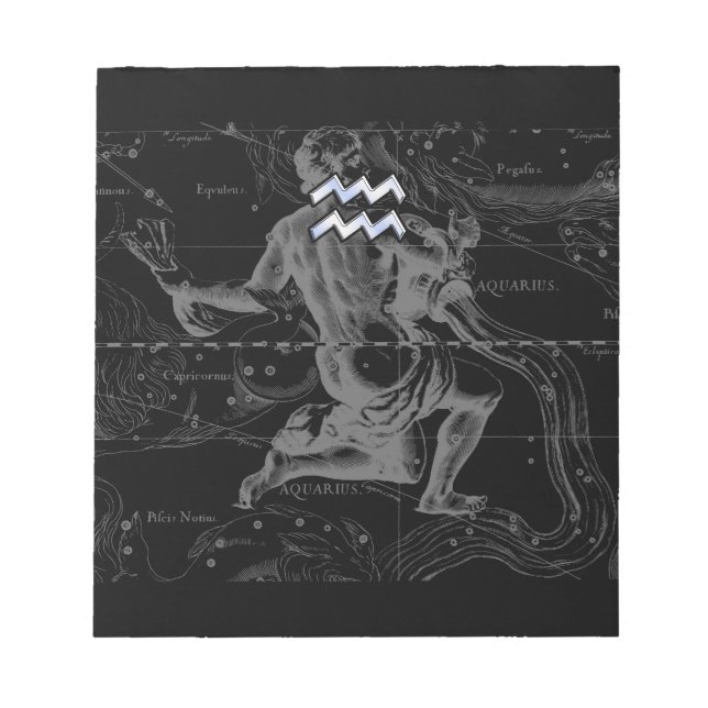 Chrome Style Aquarius Zodiac Symbol on Hevelius Notepad (Front)