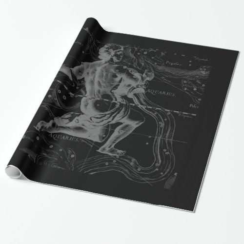 Chrome Style Aquarius Zodiac Symbol on Hevelius Wrapping Paper