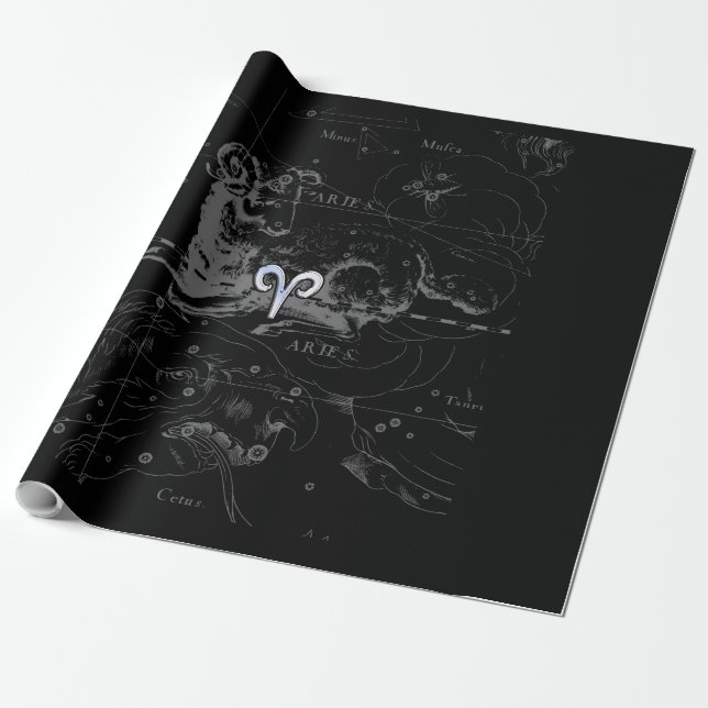 Chrome Style Aries Zodiac Sign on Hevelius Wrapping Paper (Unrolled)
