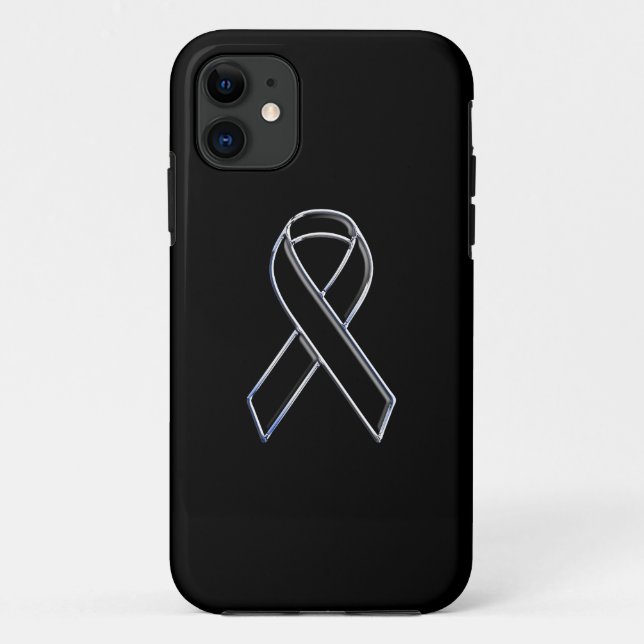 Chrome Style Black on Black Ribbon Awareness Case-Mate iPhone Case (Back)