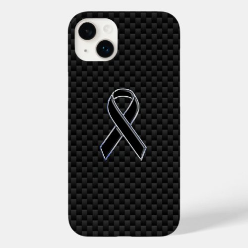 Chrome Style Black Ribbon Awareness Carbon Fiber Case_Mate iPhone 14 Plus Case