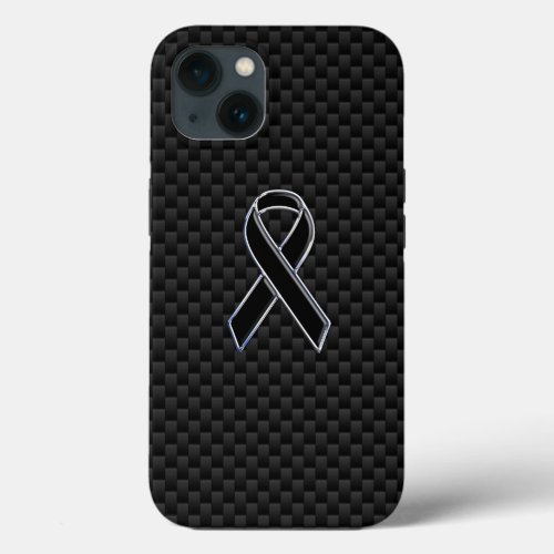 Chrome Style Black Ribbon Awareness Carbon Fiber iPhone 13 Case