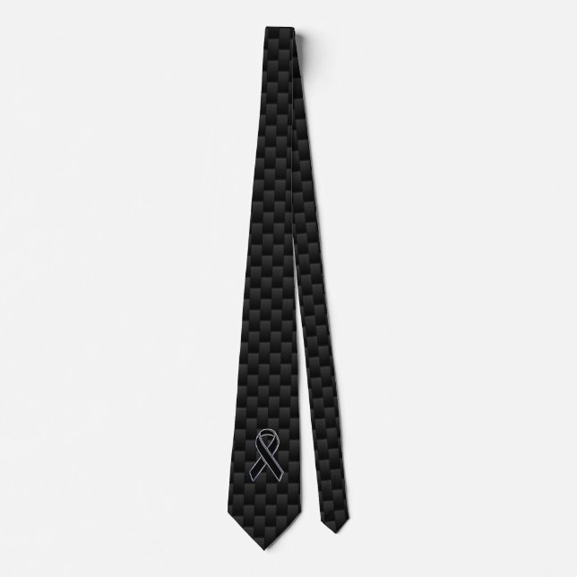 Chrome Style Black Ribbon Awareness Carbon Fiber Neck Tie (Front)