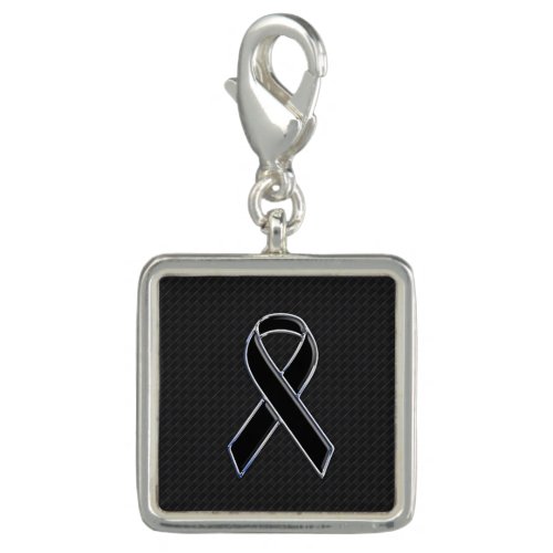 Chrome Style Black Ribbon Awareness Decor Charm