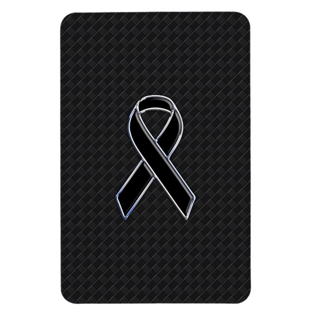 Chrome Style Black Ribbon Awareness Decor Magnet (Vertical)