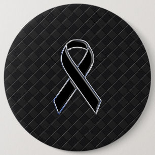 Chrome Style Black Ribbon Awareness Decor Pinback Button