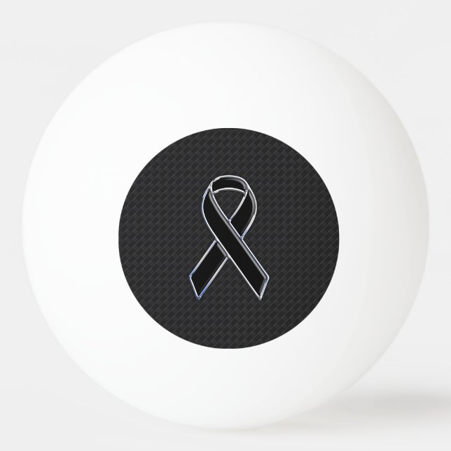 Chrome Style Black Ribbon Awareness Decor Ping Pong Ball (Front)