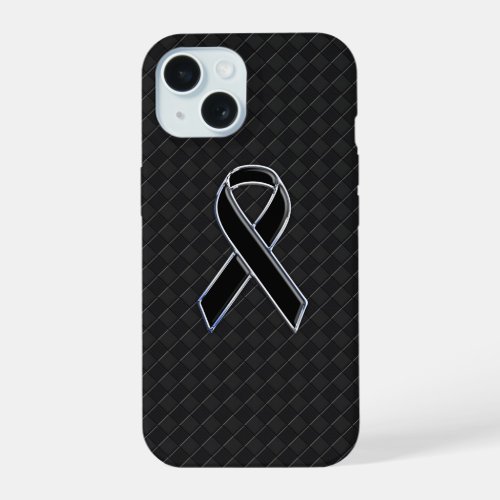 Chrome Style Black Ribbon Awareness iPhone 15 Case