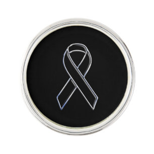 Chrome Style Black Ribbon Awareness on Black Pin