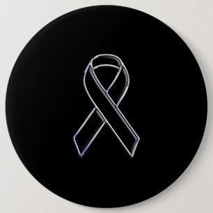 Chrome Style Black Ribbon Awareness on Black Pinback Button