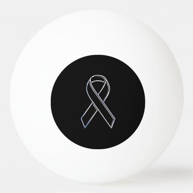 Chrome Style Black Ribbon Awareness on Black Ping-Pong Ball (Front)