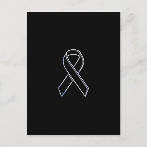 Chrome Style Black Ribbon Awareness on Black Postcard