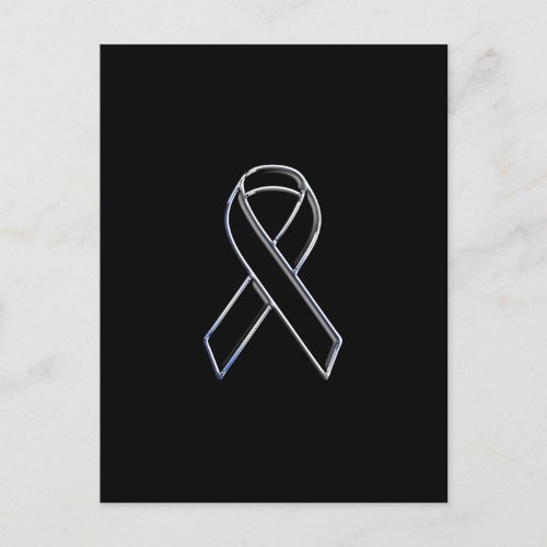 Chrome Style Black Ribbon Awareness on Black Postcard