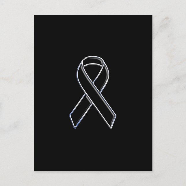 Chrome Style Black Ribbon Awareness on Black Postcard (Front)