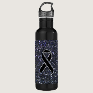 Chrome Style Black Ribbon Awareness Print Stainless Steel Water Bottle