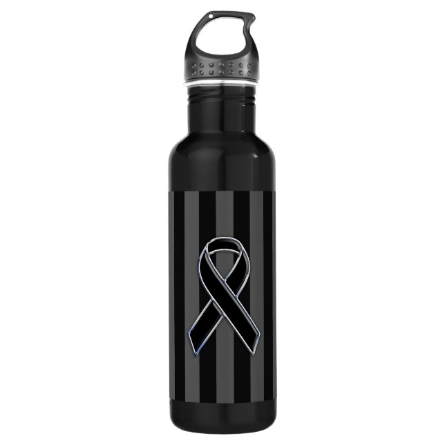 Chrome Style Black Ribbon Awareness Stainless Steel Water Bottle (Front)
